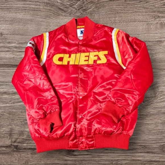 Starter NFL Kansas City Chiefs Bomber Satin Jacket F-Snap With Quilted Lining XL